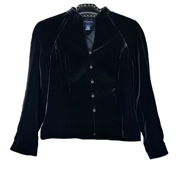 Ann Taylor Mandarin Button Up Velvet Jacket 4 Petite - Picture 1 of 11